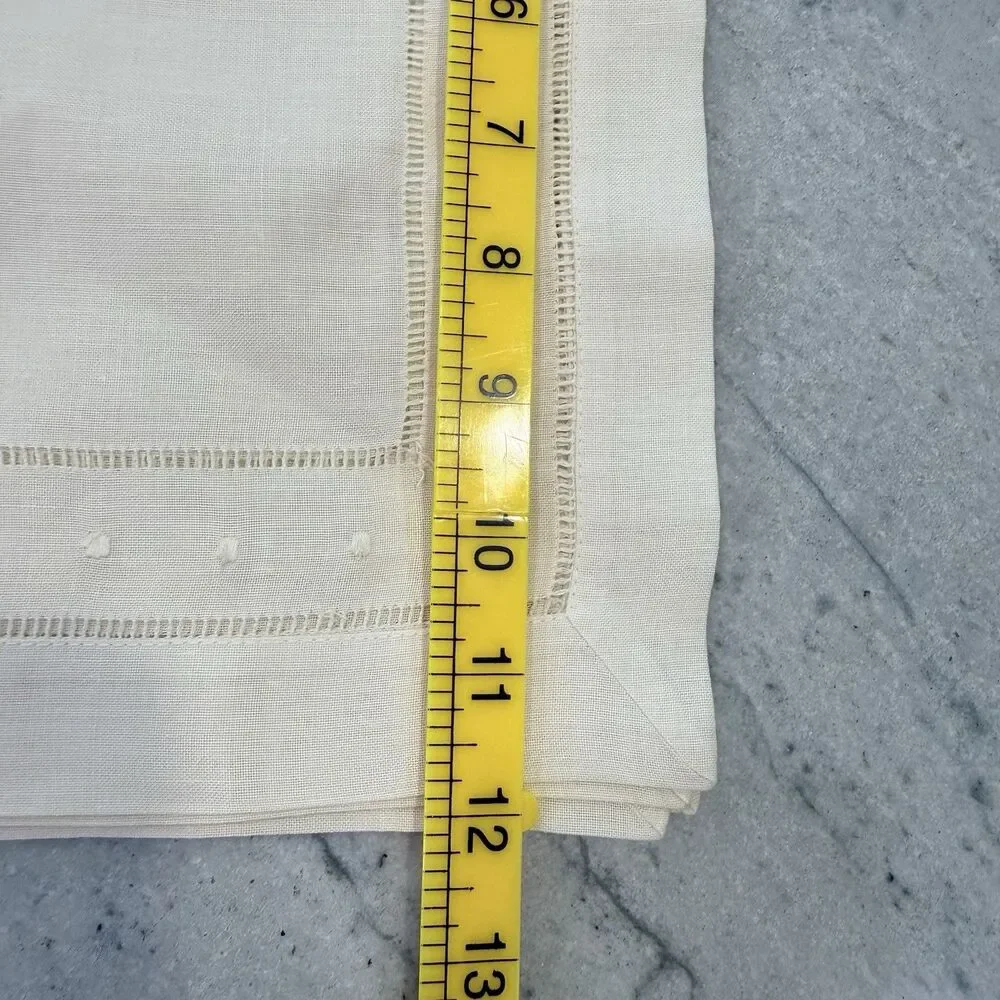 NEW Set of 6 Vintage Ivory Linen Hemstitched Embroidered Dot Placemats 12x16